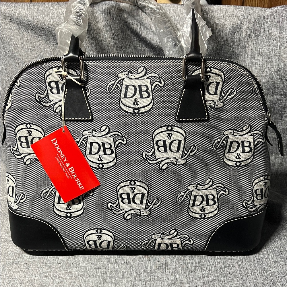 NWT Dooney & Bourke Dome Black and Gray Satchel with wristlet and keyring